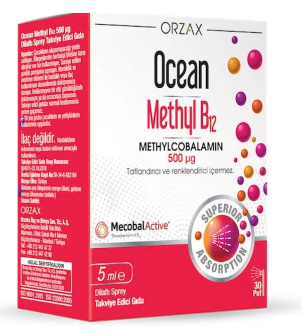Orzax Ocean Methyl B12 Dilaltı Sprey 5 ml - 30 Doz