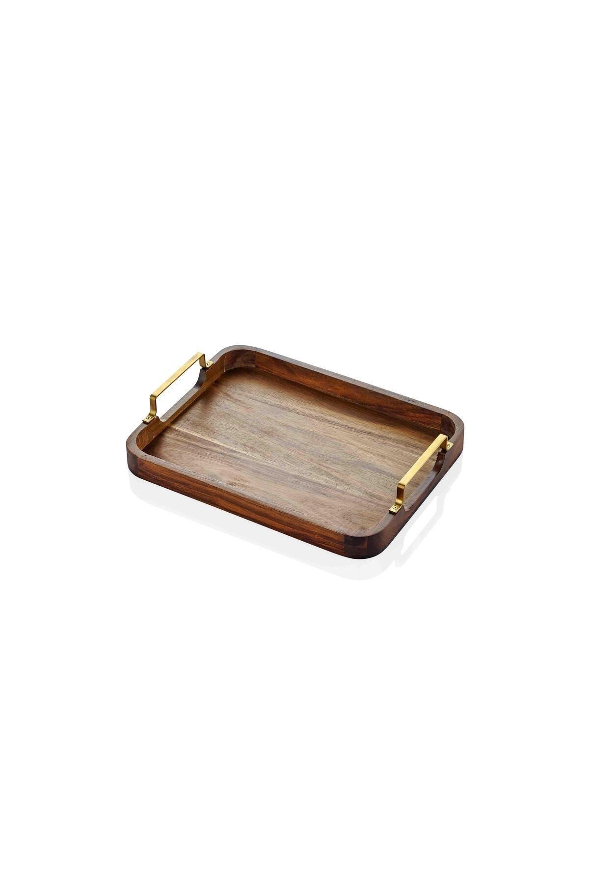 Natura Metal Kollu Akasya Tepsi 30x23 cm
