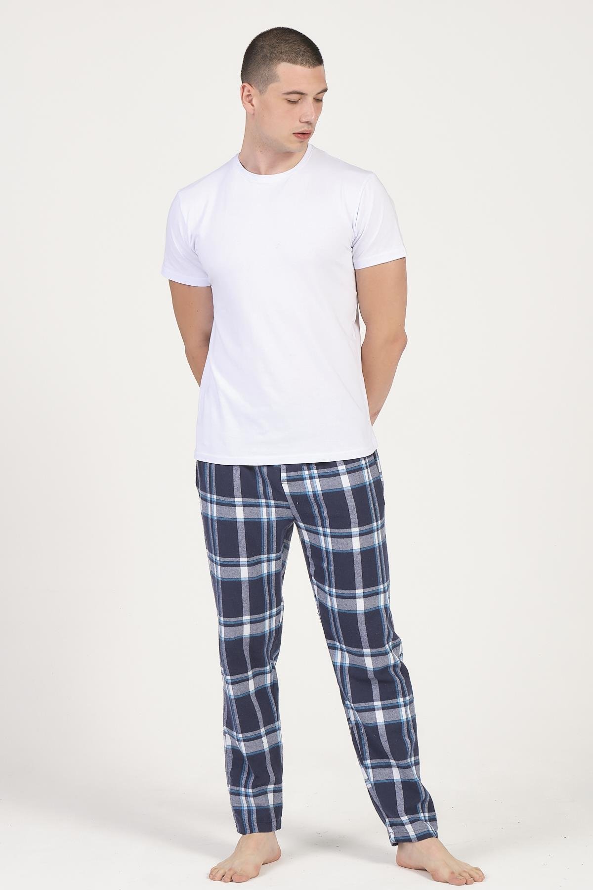 Erkek Ekoseli Flanel Spor Pijama Altı Rahat Kesim