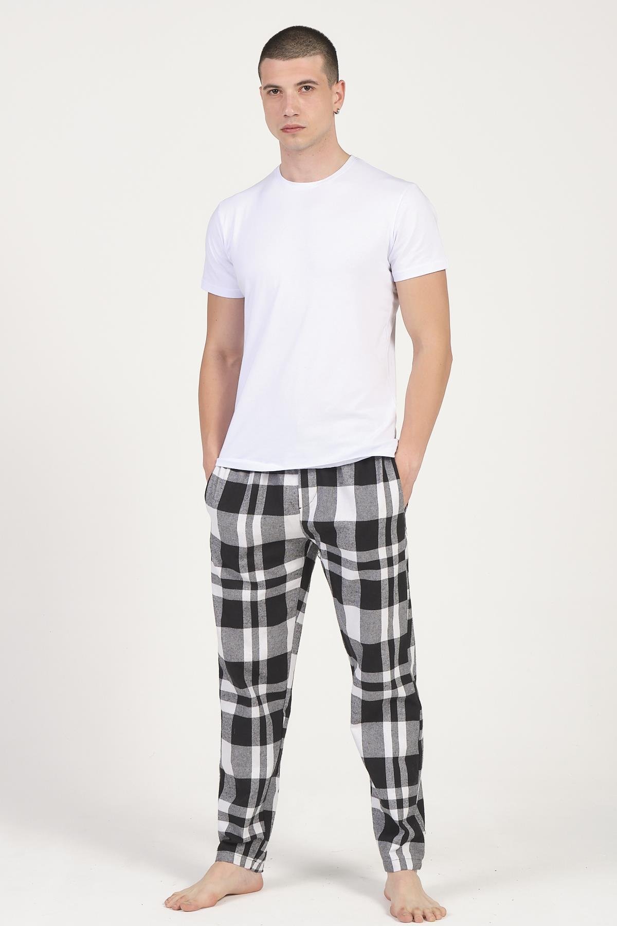 Erkek Ekoseli Flanel Spor Pijama Altı Rahat Kesim