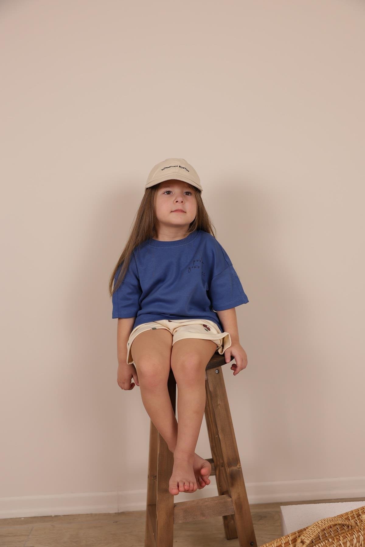 İndigo Nakışlı Oversize T-shirt