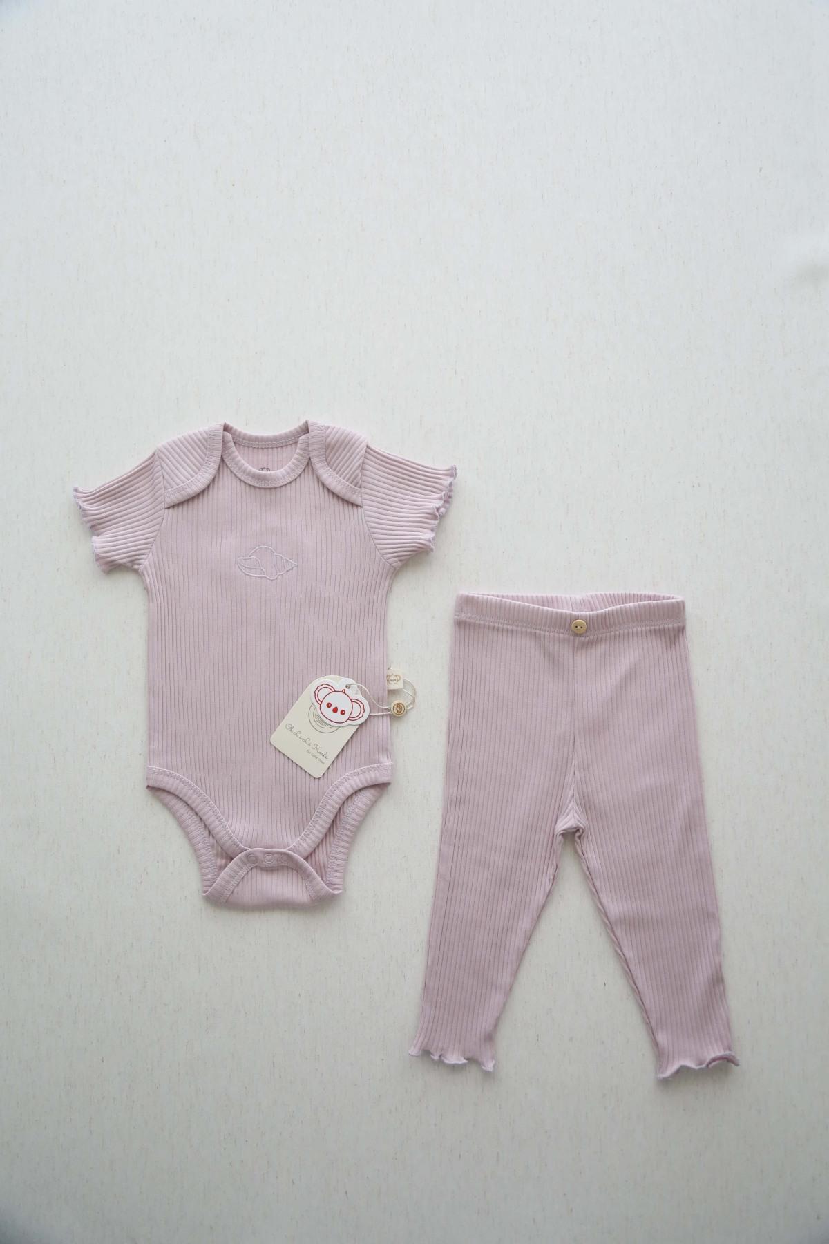 İstiridye Nakışlı Fitilli Body - Tayt Set