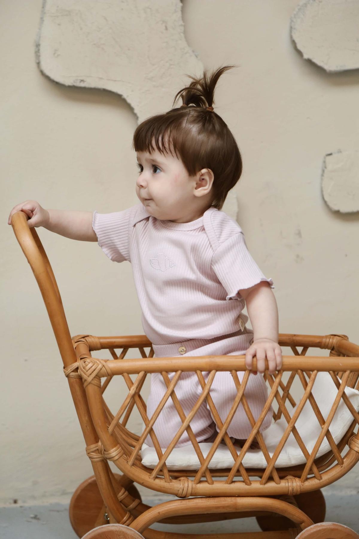 İstiridye Nakışlı Fitilli Body - Tayt Set