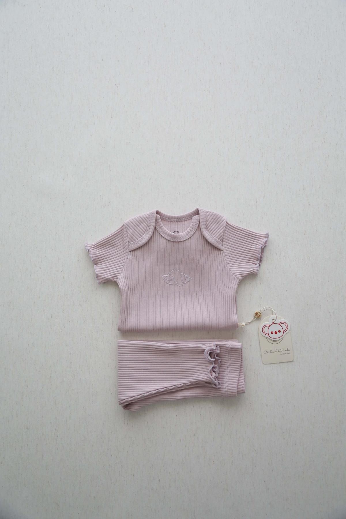 İstiridye Nakışlı Fitilli Body - Tayt Set