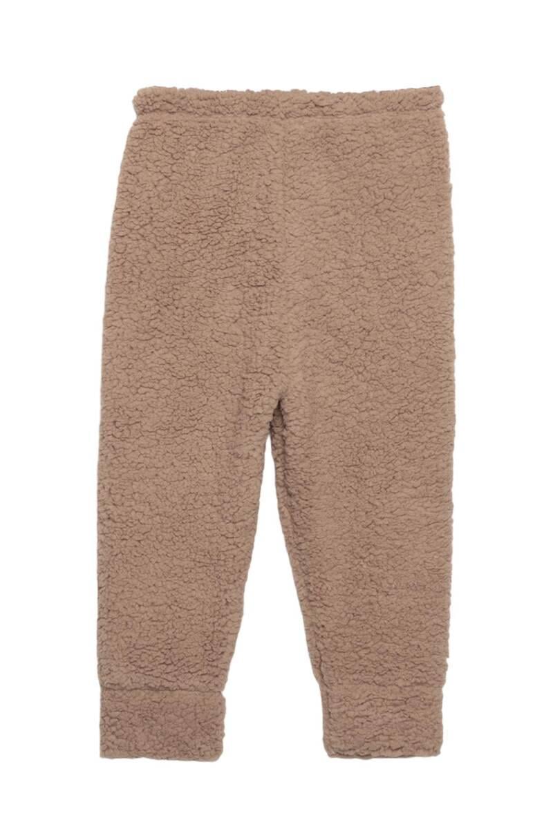 Ayıcık Baskılı Peluş Çocuk Pijama Takımı | Kahve