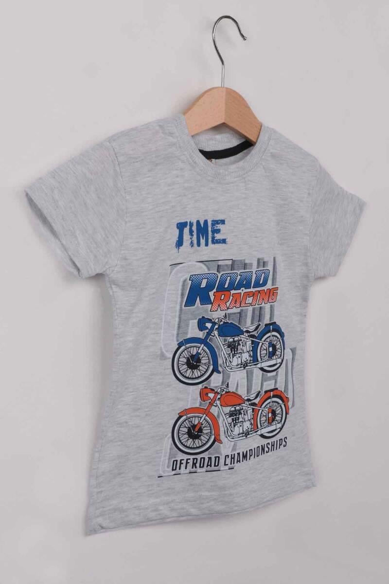 Baskılı Kısa Kollu Erkek Çocuk T-shirt 008 | Gri