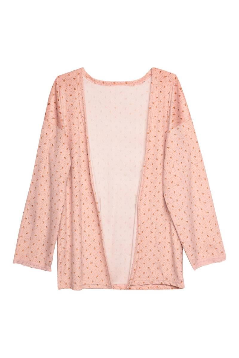 Desenli Kadın Kadife 3 lü Pijama Takımı 13451-14 | Somon