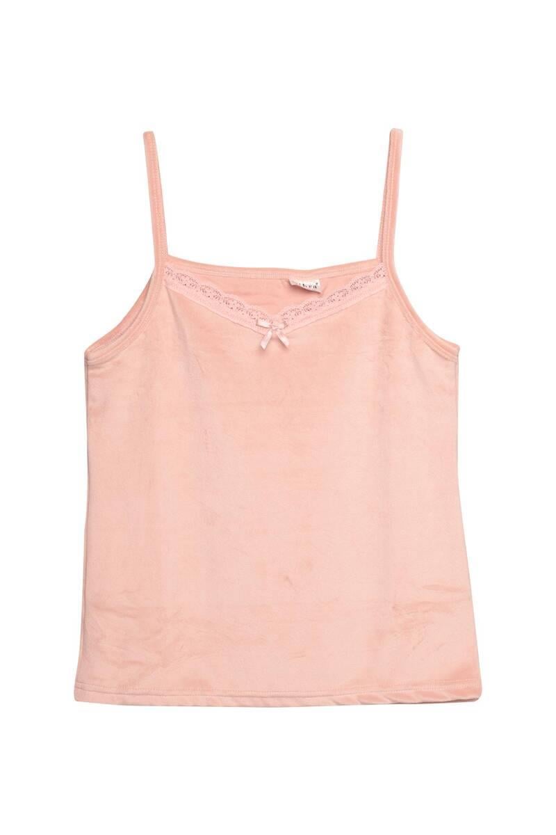 Desenli Kadın Kadife 3 lü Pijama Takımı 13451-14 | Somon