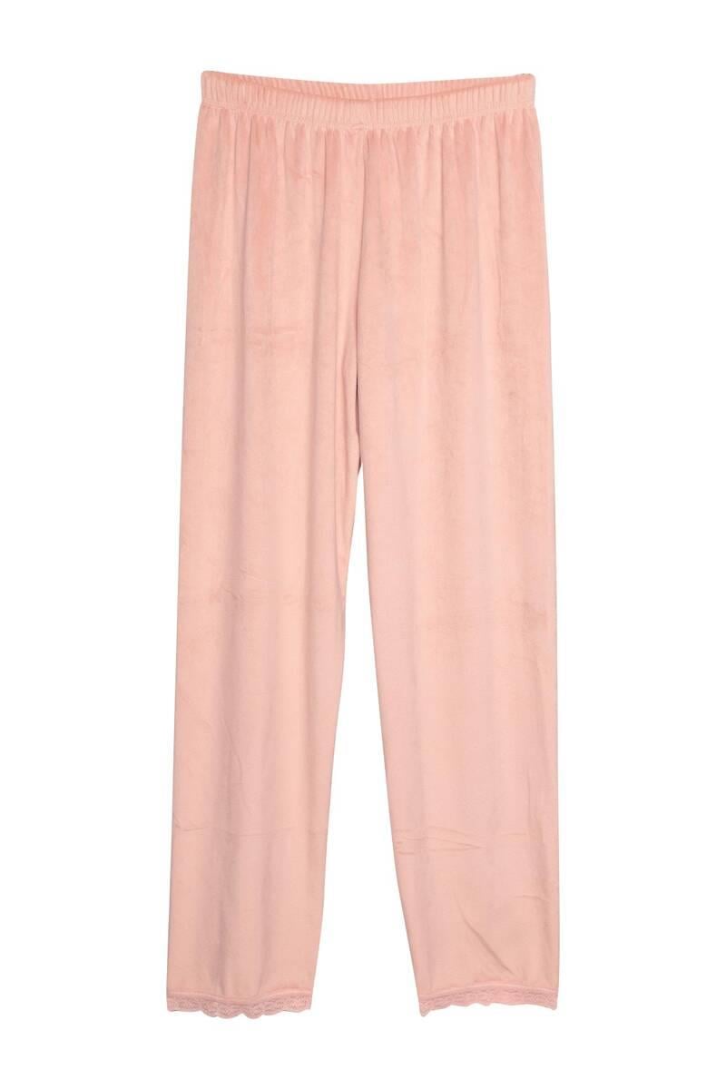 Desenli Kadın Kadife 3 lü Pijama Takımı 13451-14 | Somon