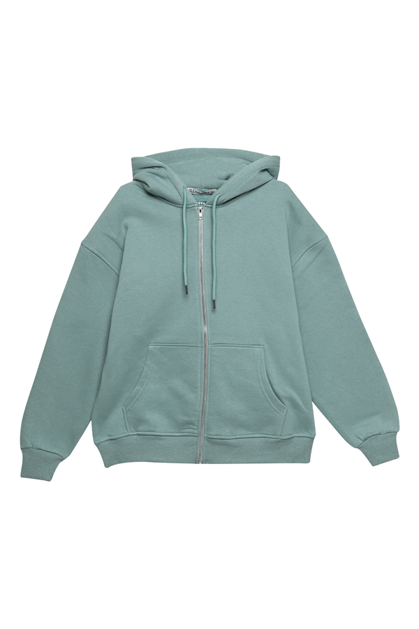 Kapşonlu Fermuarlı Sweatshirt 90209 | Su Yeşili