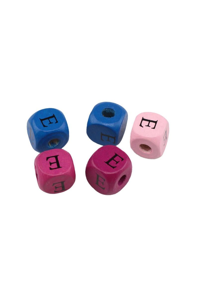 Renkli Ahşap Harf Boncuk 5'li 10 mm E