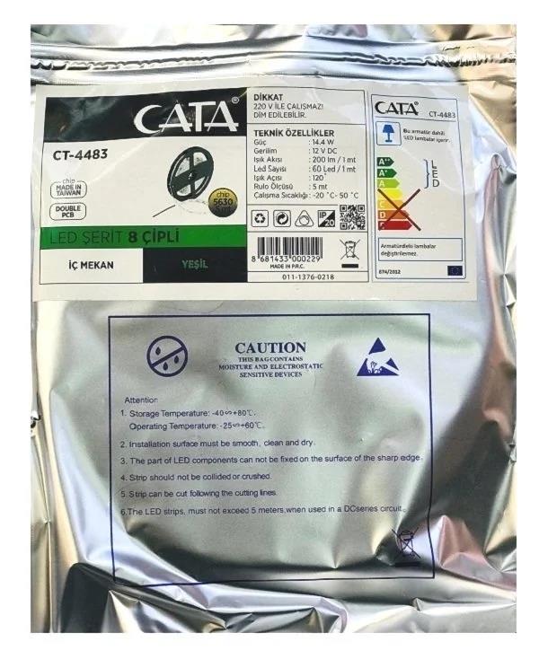 Cata Şerit Led 10 Çipli Yeşil Işık CT-4483- 5 Metre