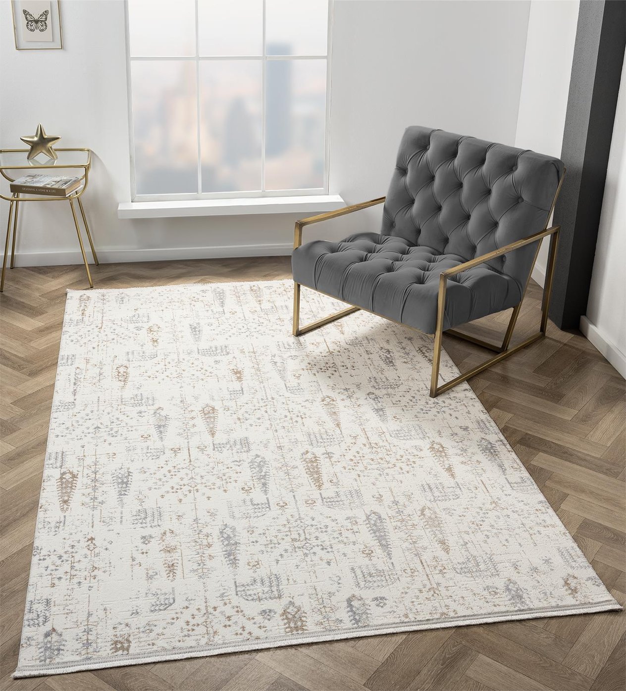 Armony Ar012a Beyaz Halı Modern Desenli Akrilik Pamuk Taban