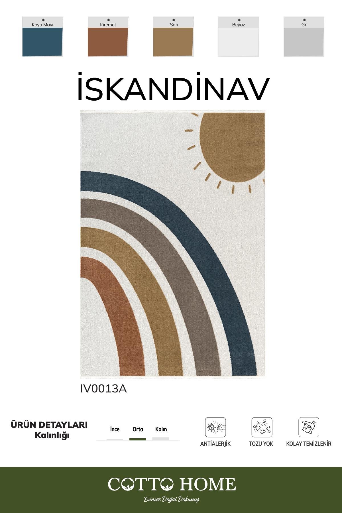 İskandinav IV013A Renkli Gökkuşağı Rainbow Desen Çocuk Odası Halısı Antialerjik Pamuk Taban