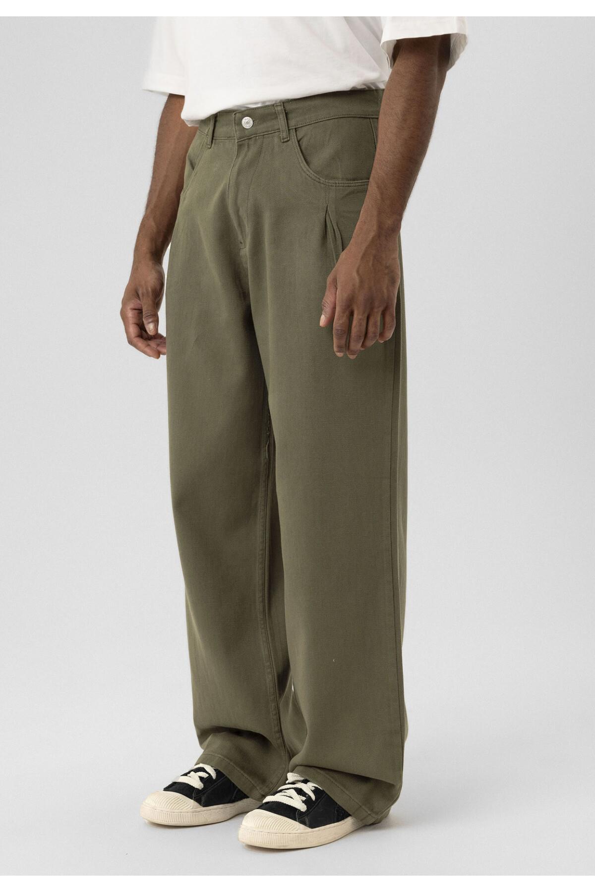 Balloon Fit Gabardin Pantolon Haki