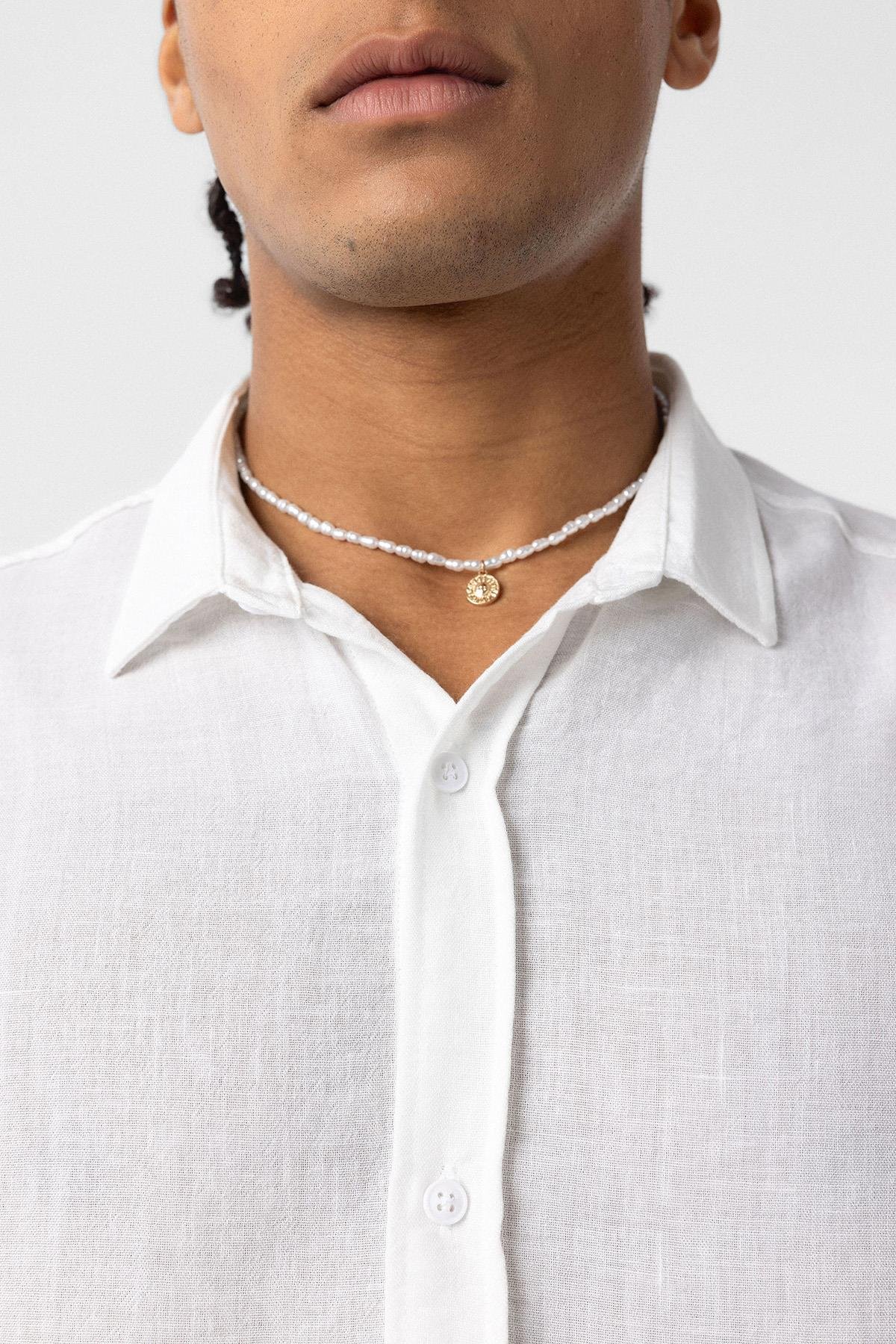 Basic Oversize Uzun Kol Keten Gömlek Beyaz