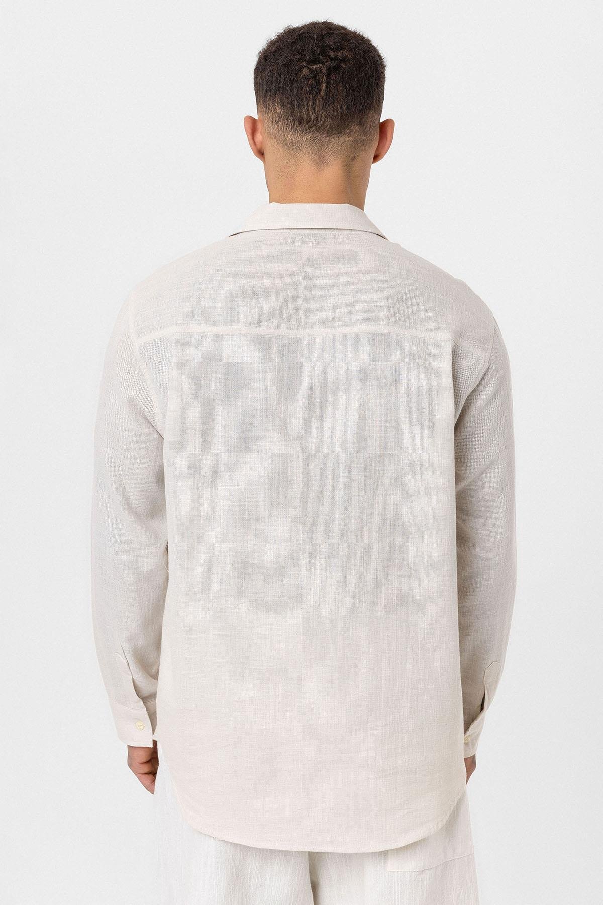 Uzun Kollu Basic Oversize Gömlek Bej