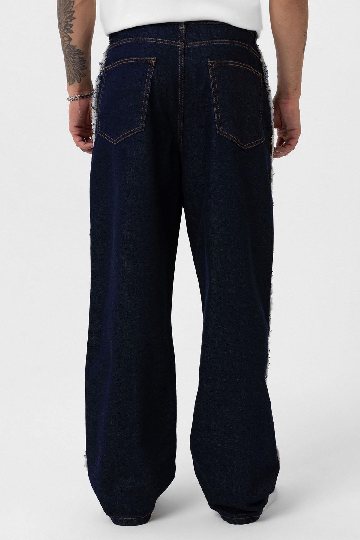 Yan Dikiş Detaylı Baggy Jean Koyu Mavi