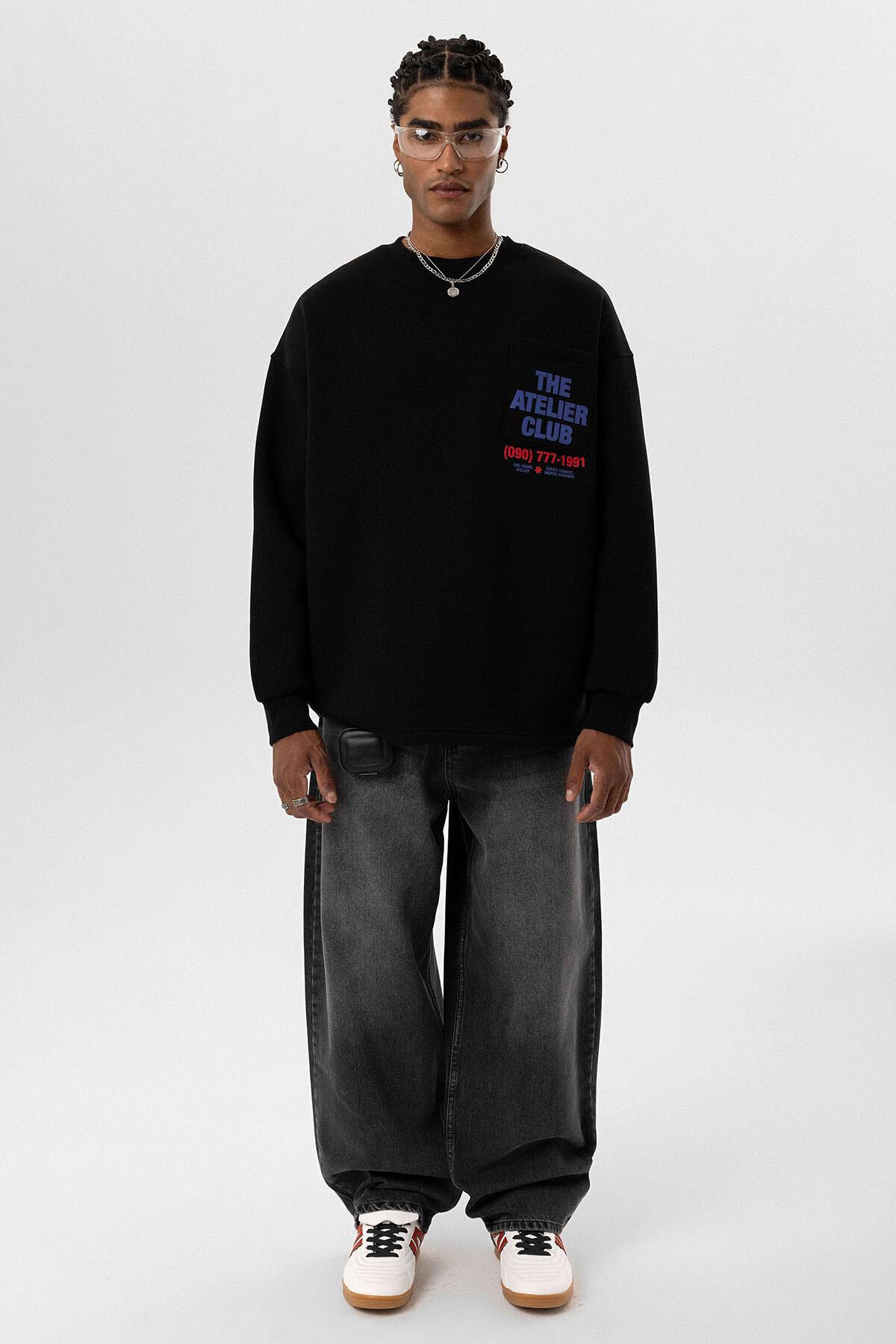 Yazı Baskılı Oversize Sweatshirt Siyah