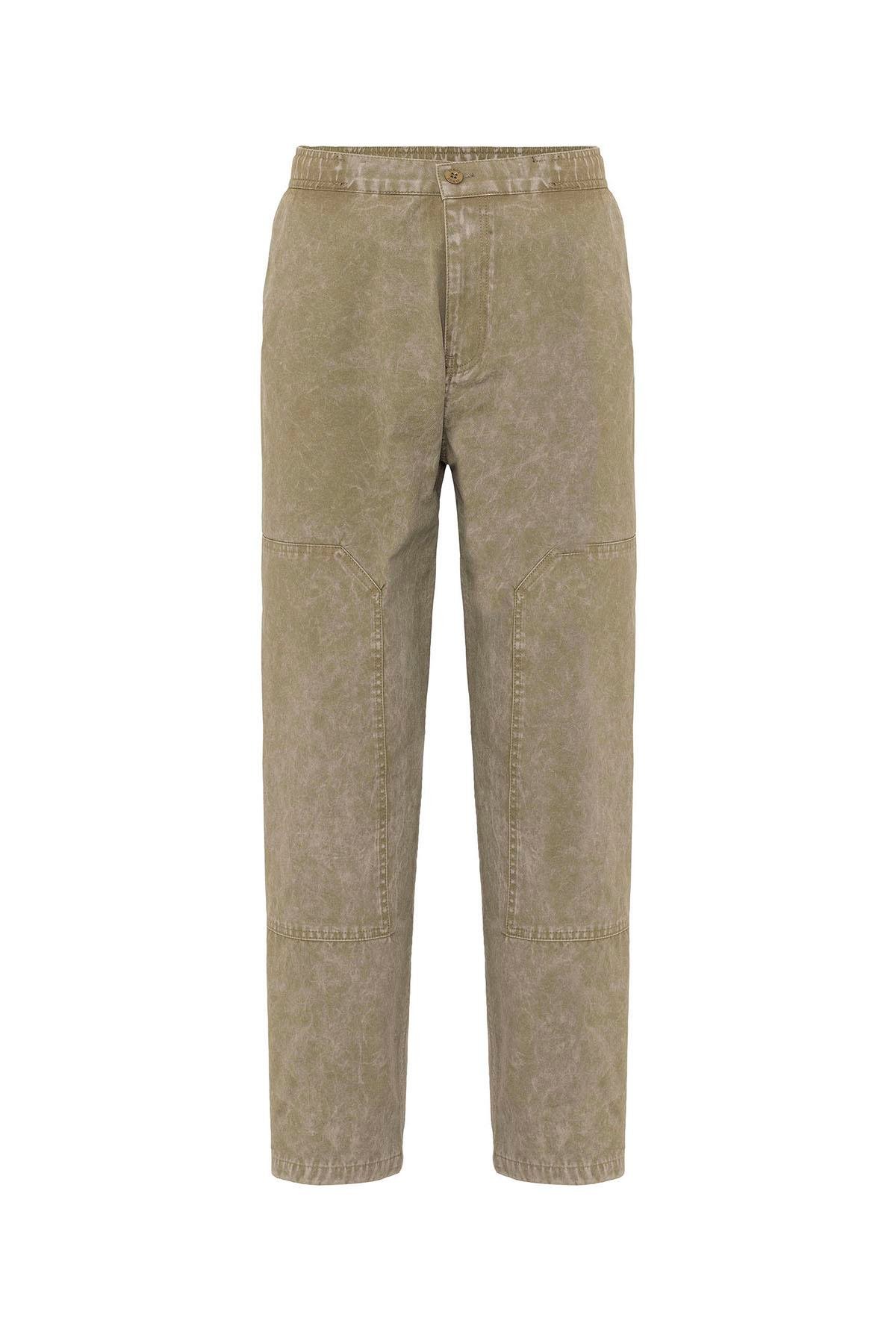 Yıkamalı Baggy Gabardin Pantolon Haki