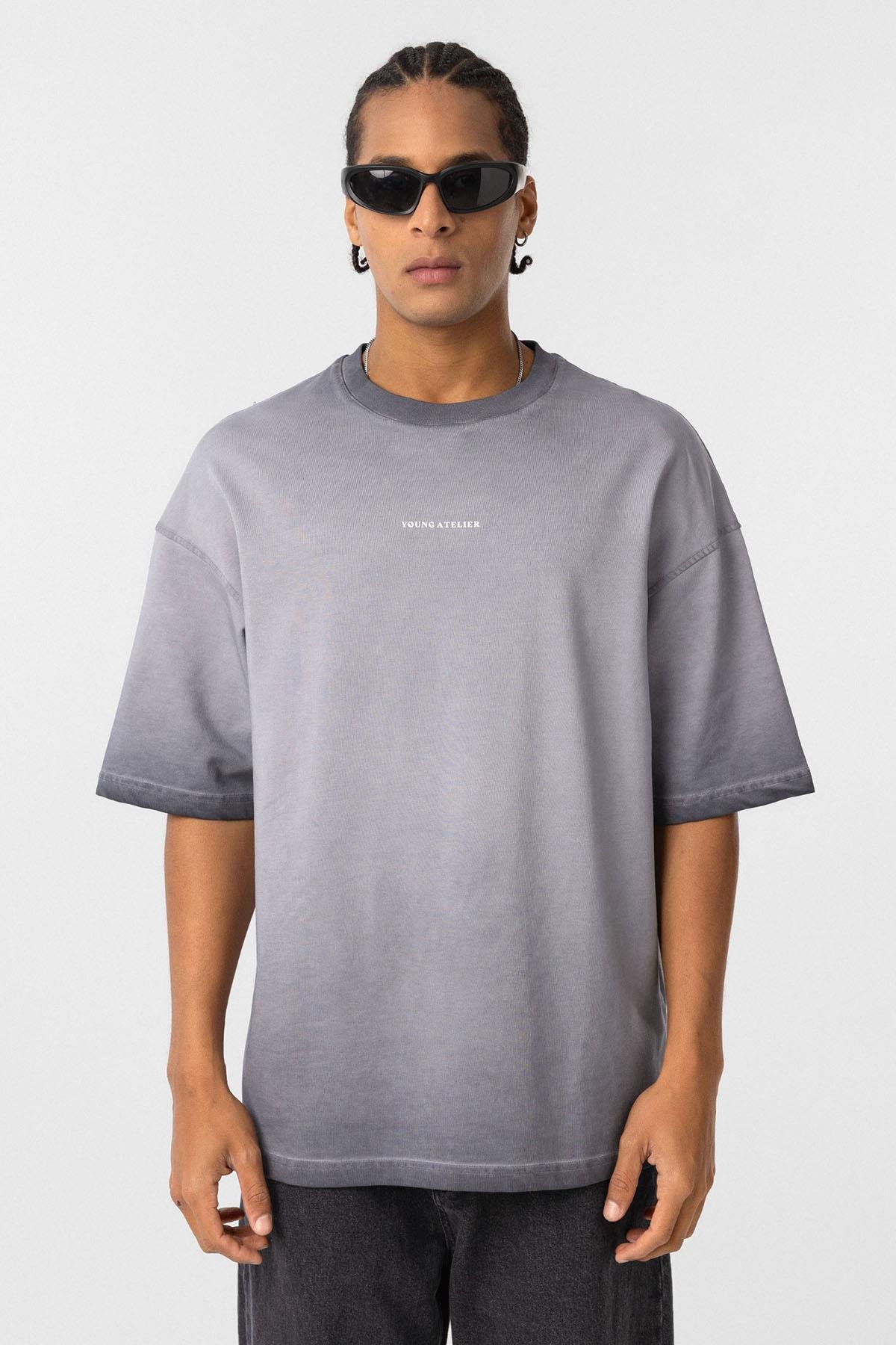 Yıkamalı Oversize Tişört Gri