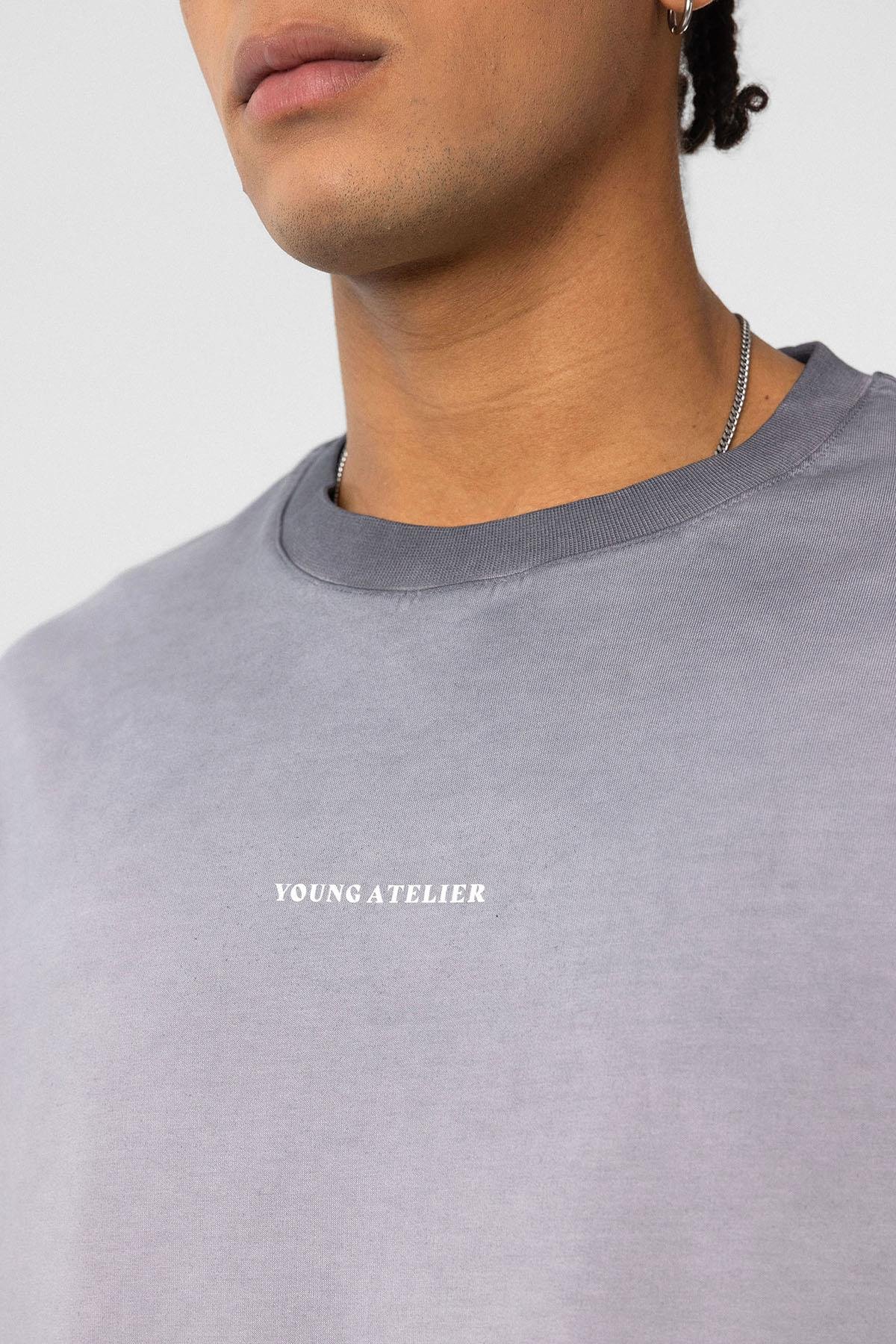 Yıkamalı Oversize Tişört Gri