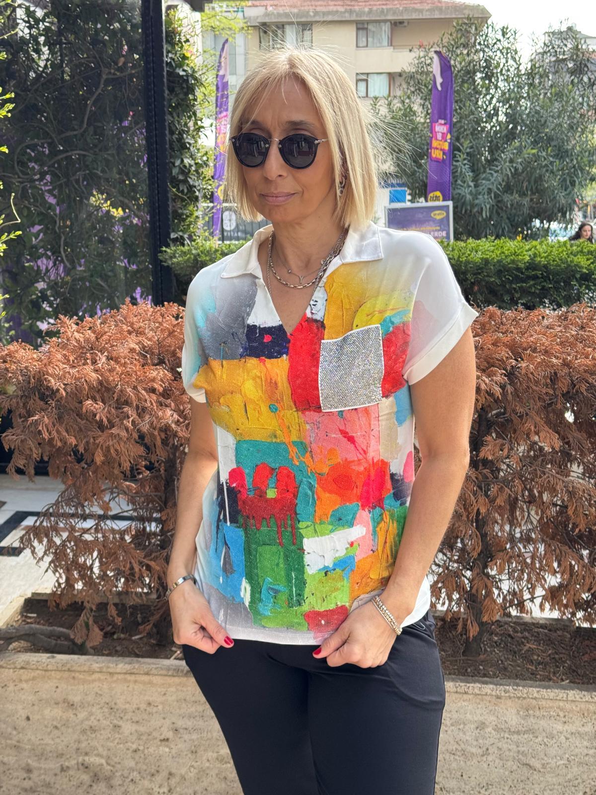 Polo Yaka Dijital Baskılı Cepli Tshirt