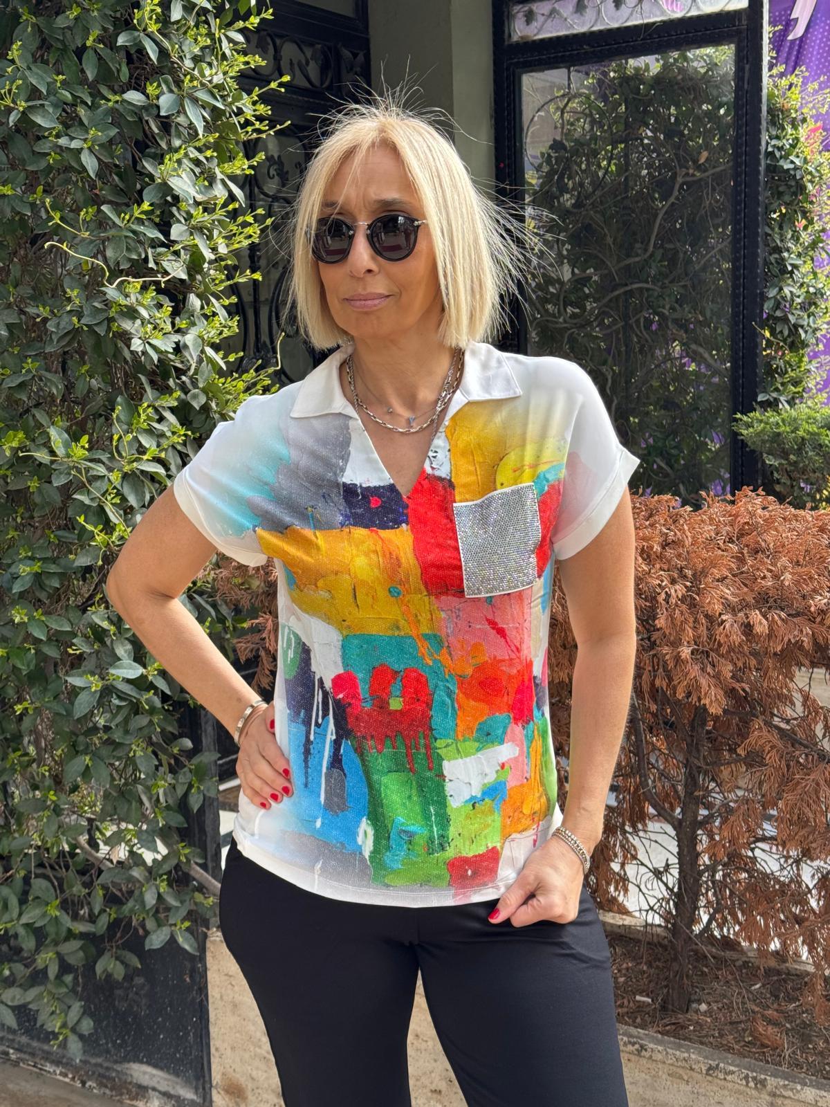 Polo Yaka Dijital Baskılı Cepli Tshirt