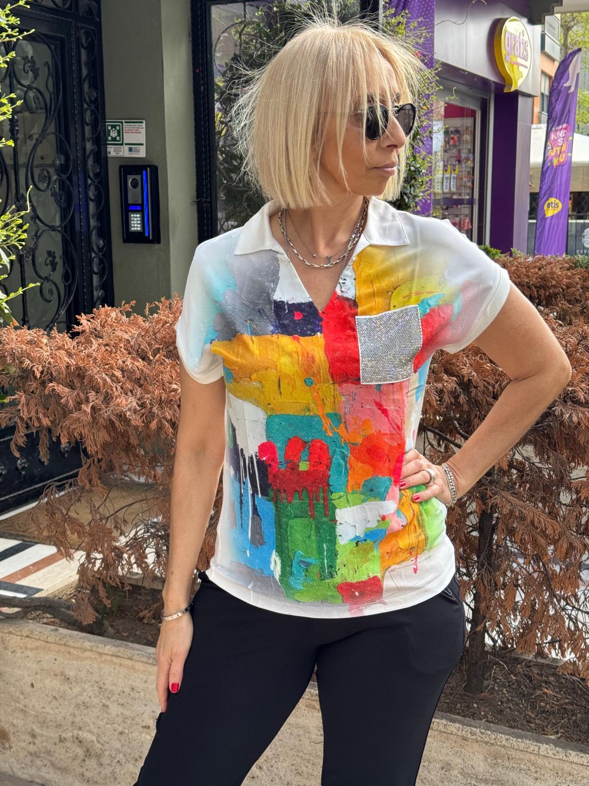 Polo Yaka Dijital Baskılı Cepli Tshirt