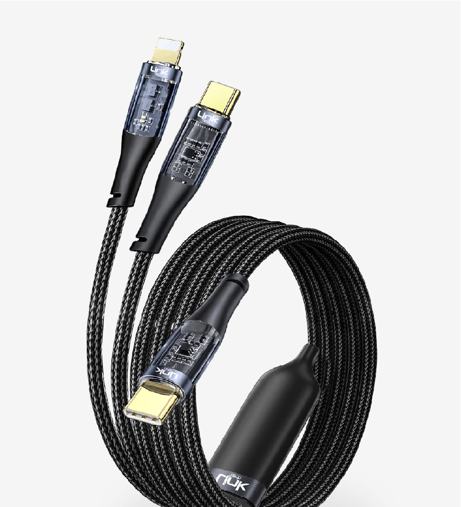 LinkTech K674 2in 1 130cm C to (C+Lightning) 60W Şeffaf Şarj Kablosu