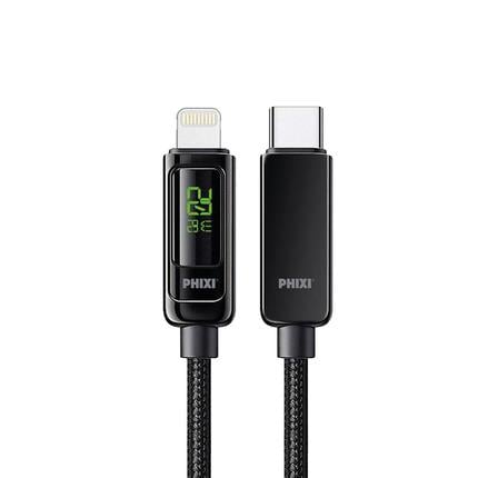 PHIXI UPD4160L 20W LCD Ekranlı Örgü Type-C to Lightning Şarj ve Data Kablosu