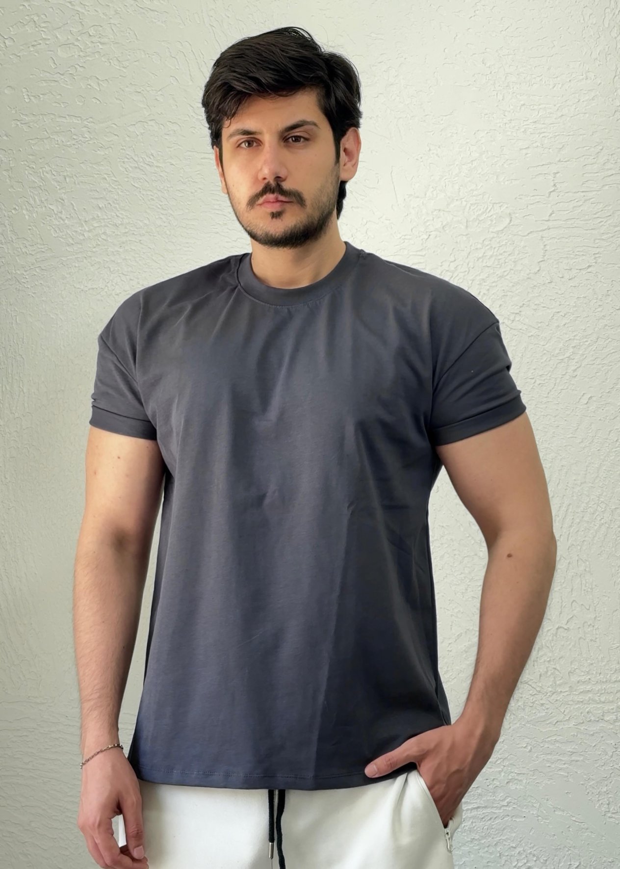 Özel kesim Kolları dar Oversize T-shirt / Füme - BSC03