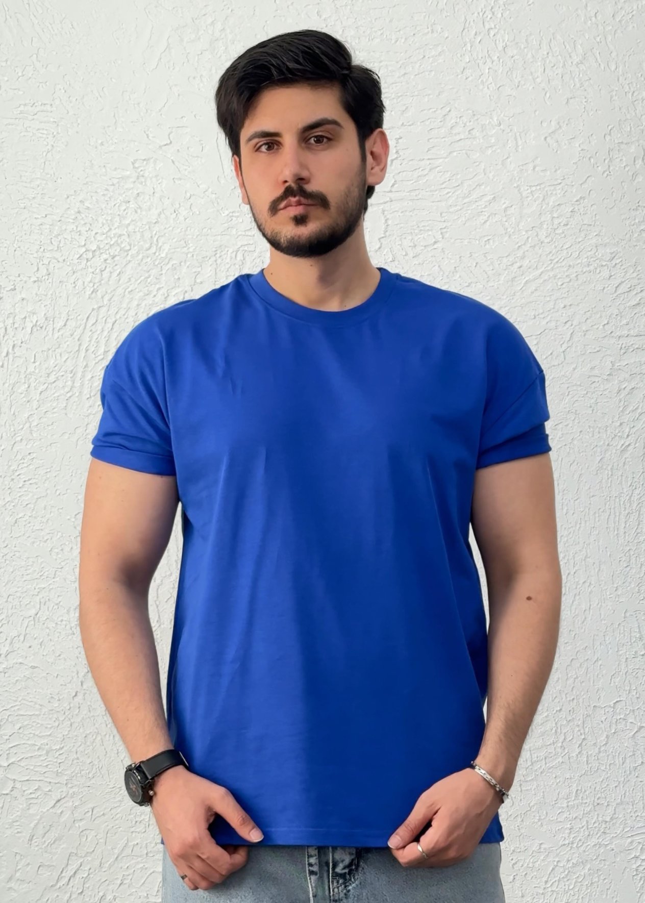 Özel Kesim Kolları Dar Oversize T-shirt / Mavi - BSC03