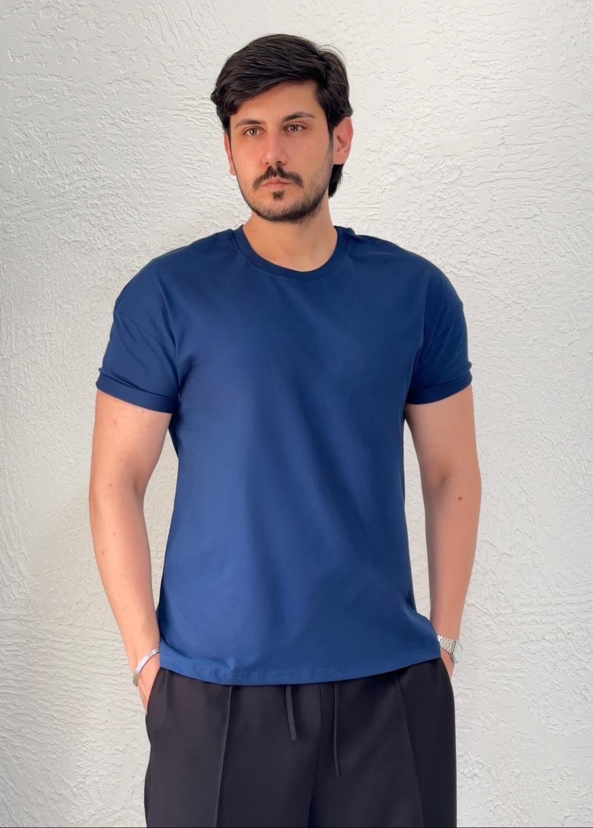 Özel kesim Kolları dar Oversize T-shirt / İndigo - BSC03