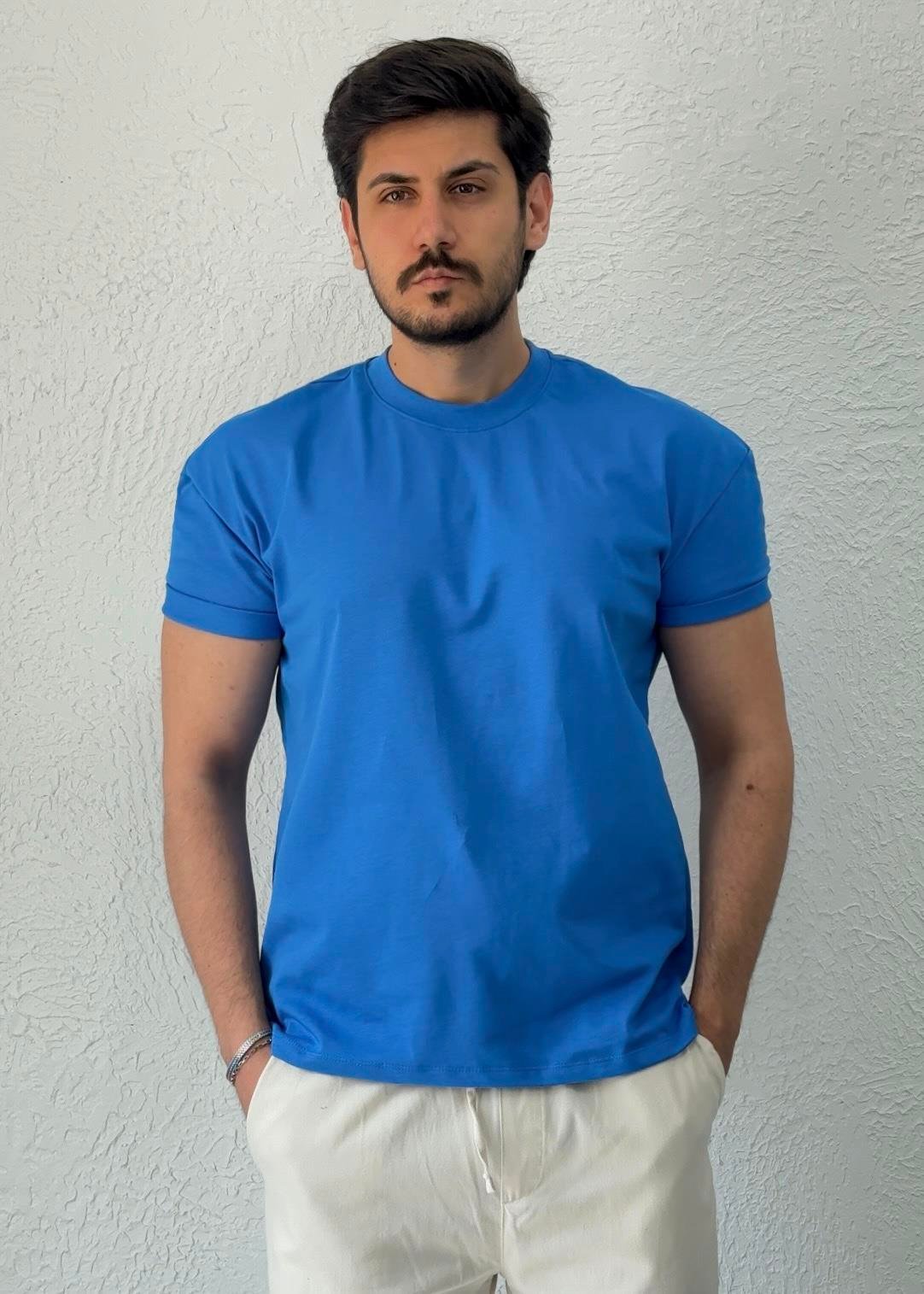 Özel kesim Kolları dar Oversize T-shirt / Tonik Mavi - BSC03