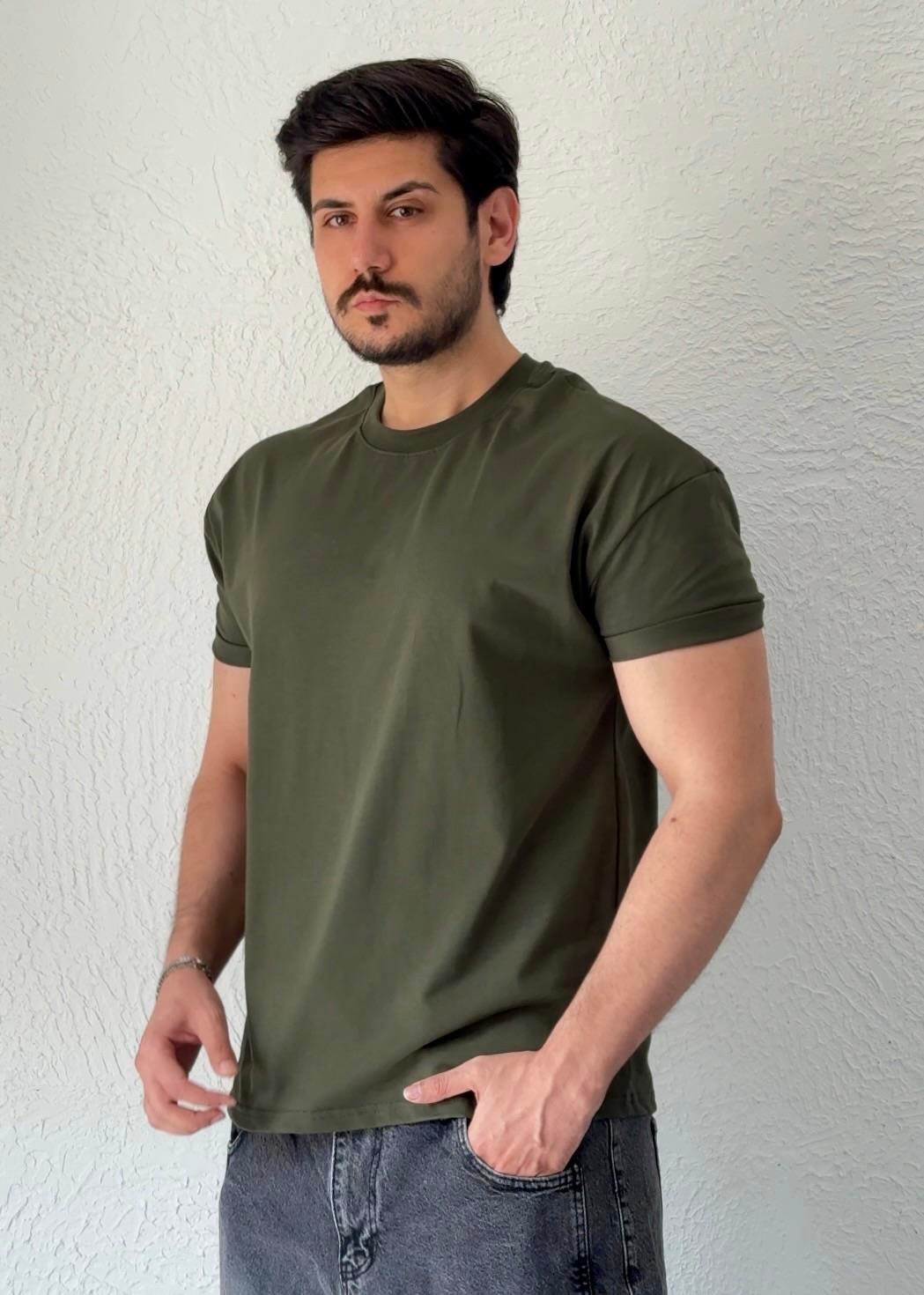 Özel kesim Kolları dar Oversize T-shirt / Haki - BSC03