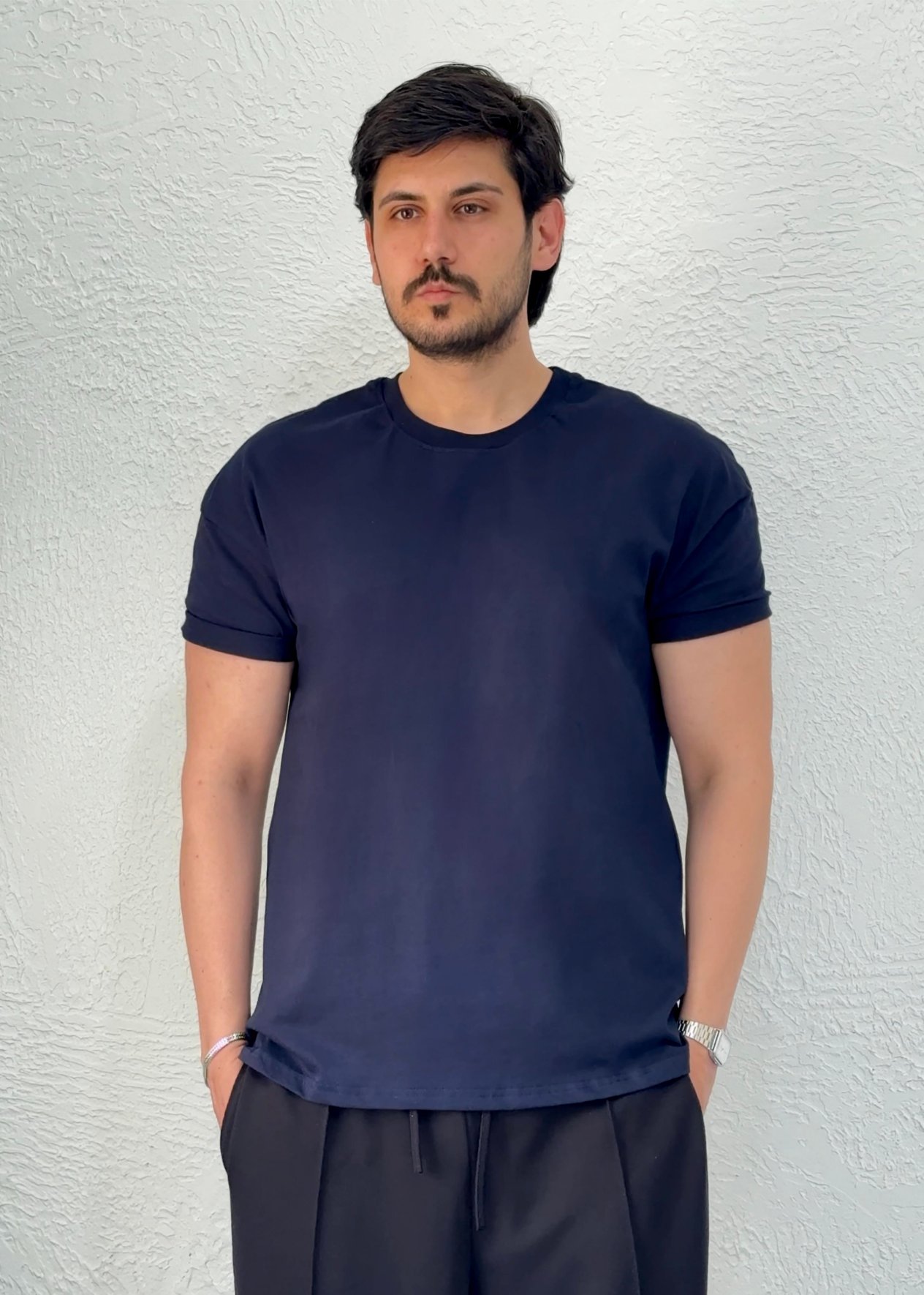 Özel kesim Kolları dar Oversize T-shirt / Lacivert - BSC03