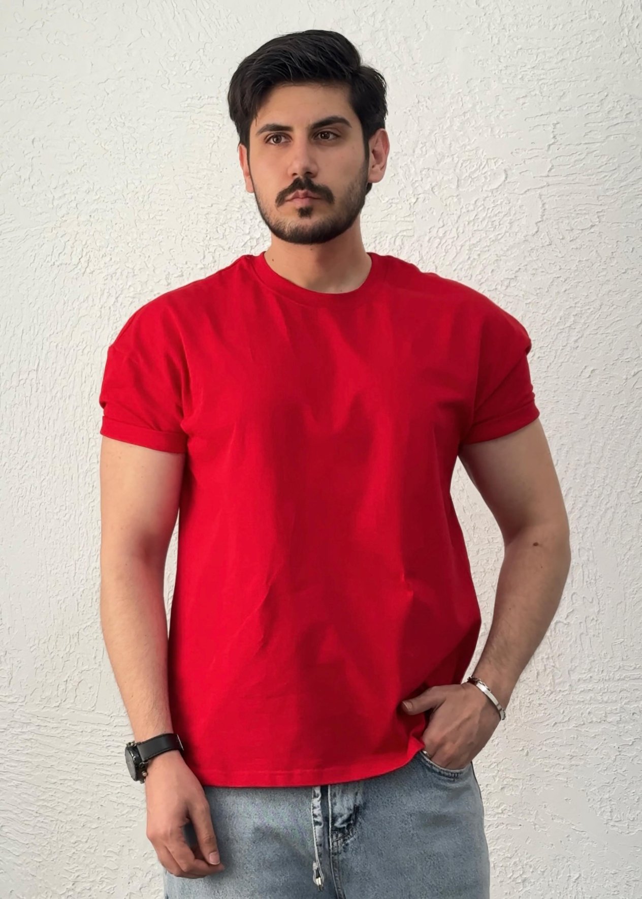 Özel kesim Kolları dar Oversize T-shirt / Kırmızı - BSC03