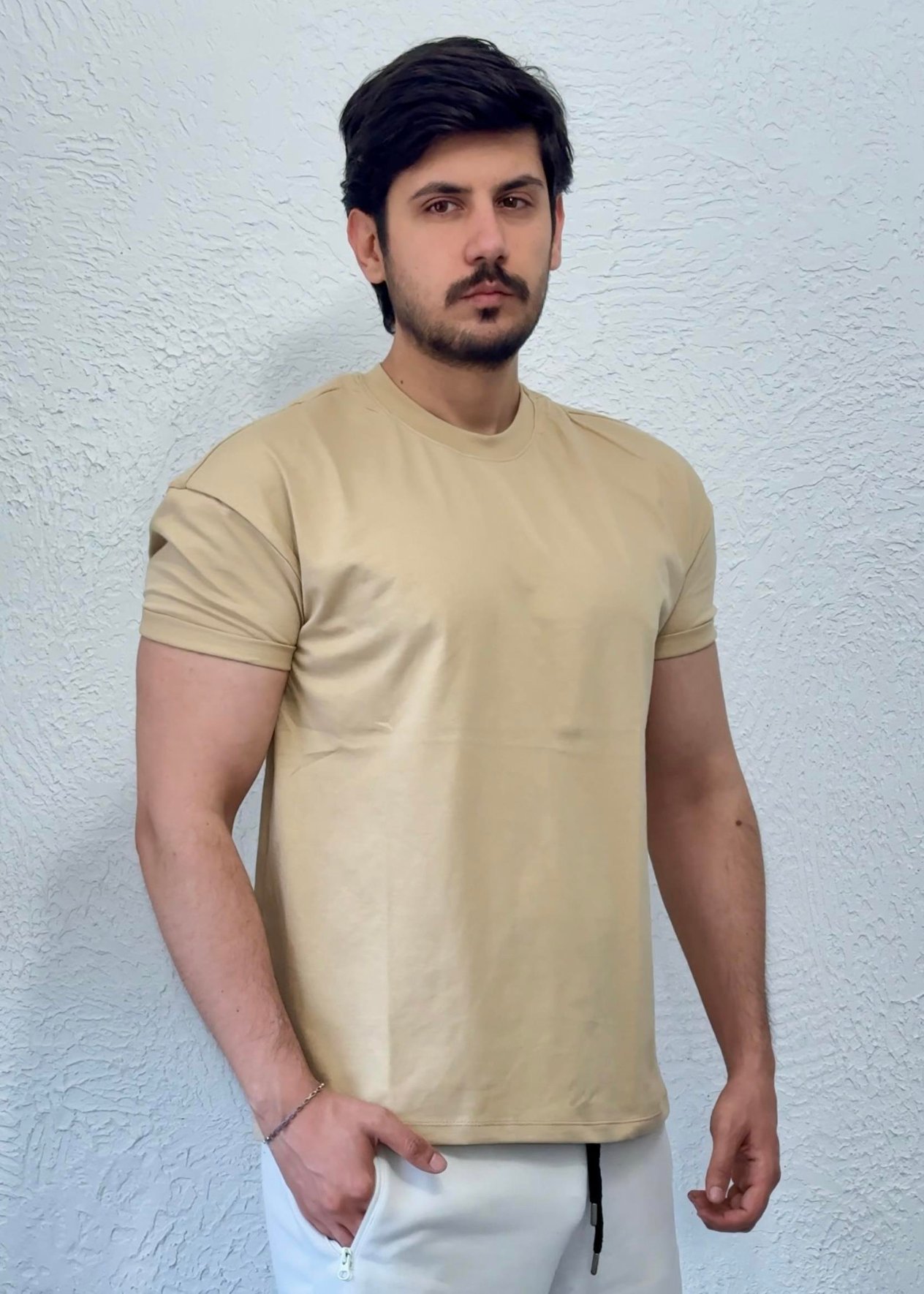 Özel kesim Kolları dar Oversize T-shirt / Bej - BSC03