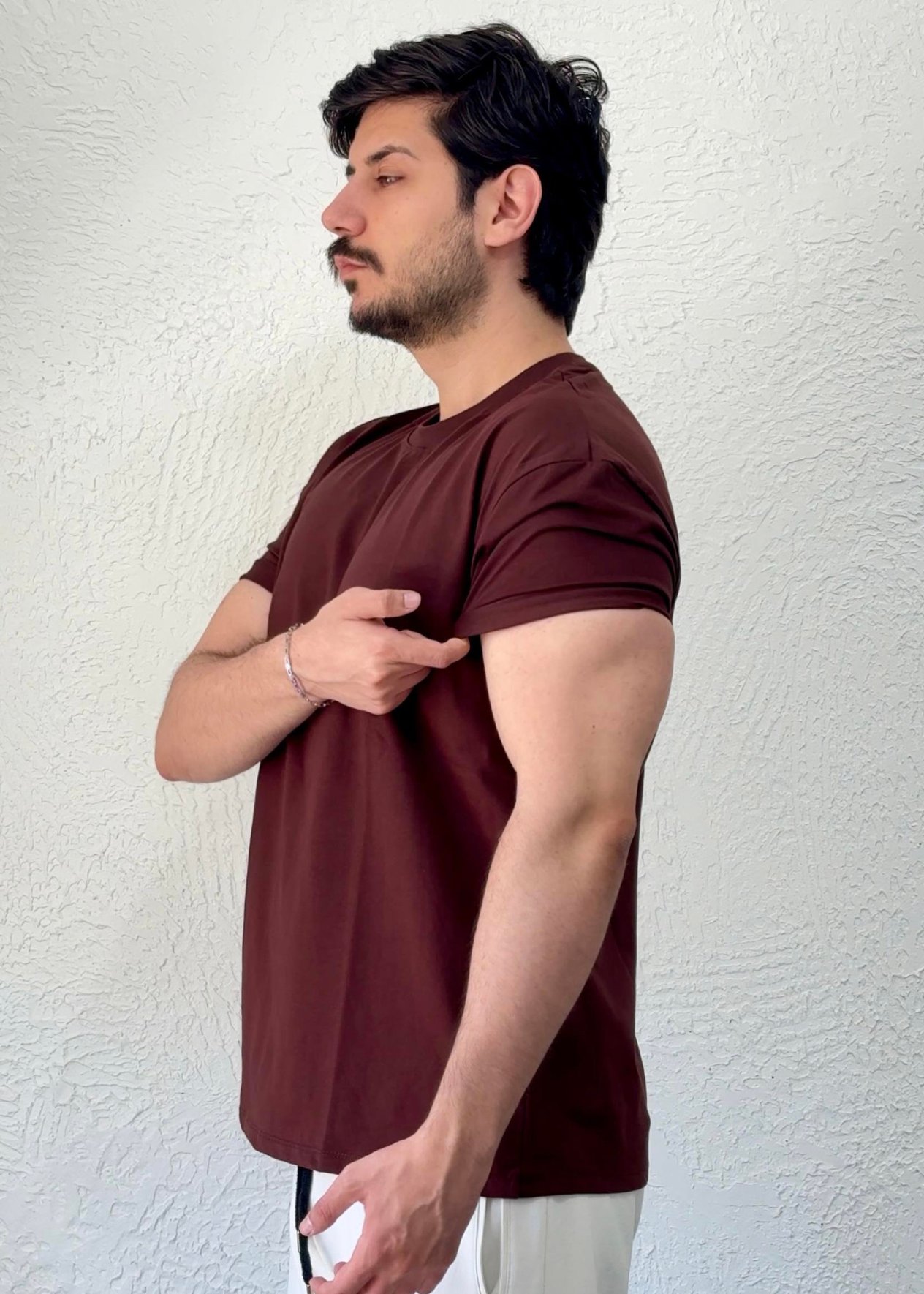 Özel kesim Kolları dar Oversize T-shirt / KAHVE - BSC03