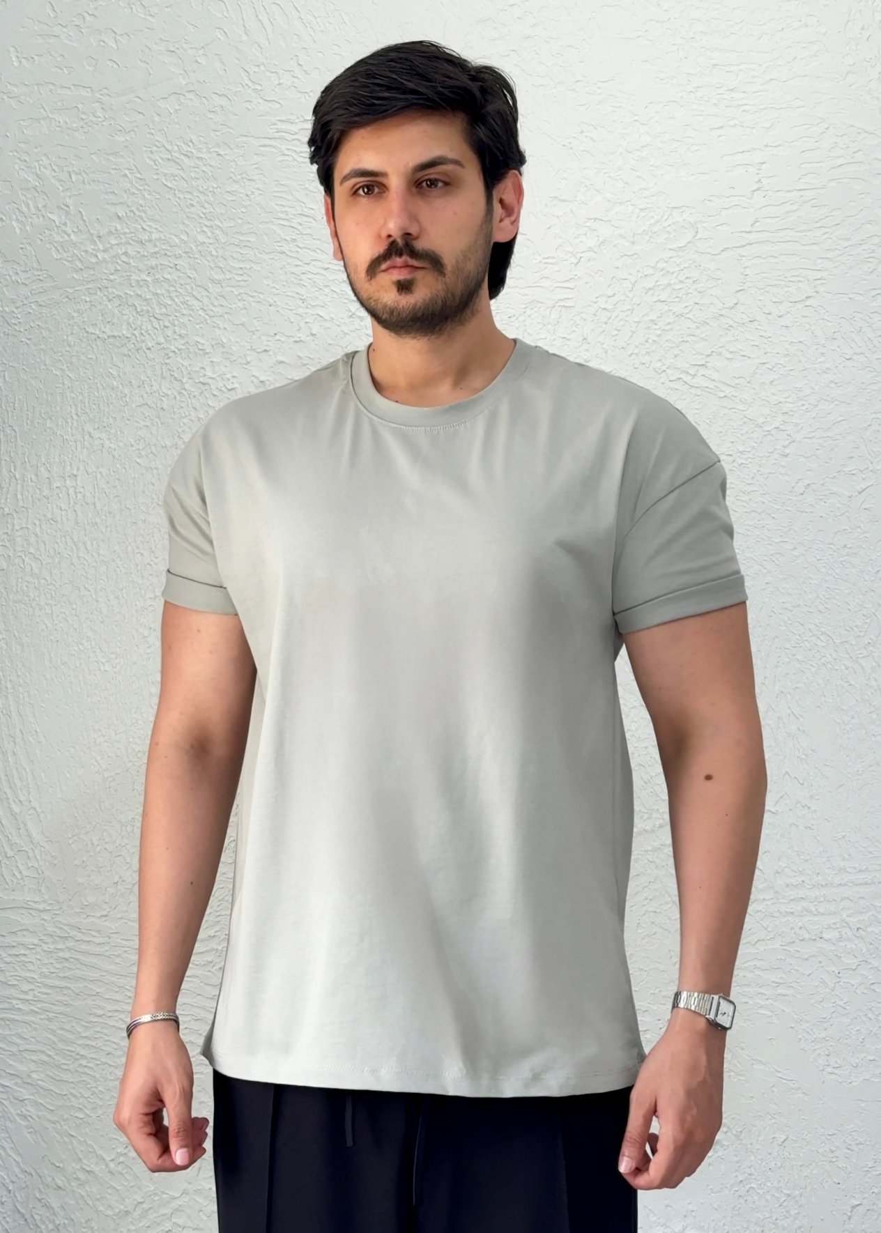 Özel kesim Kolları dar Oversize T-shirt / Gri - BSC03