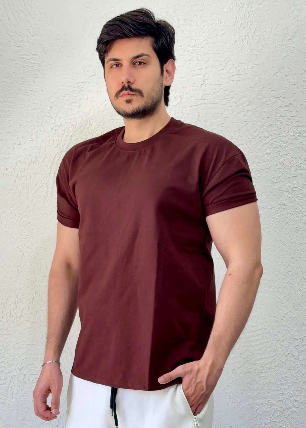 Özel kesim Kolları dar Oversize T-shirt / KAHVE - BSC03