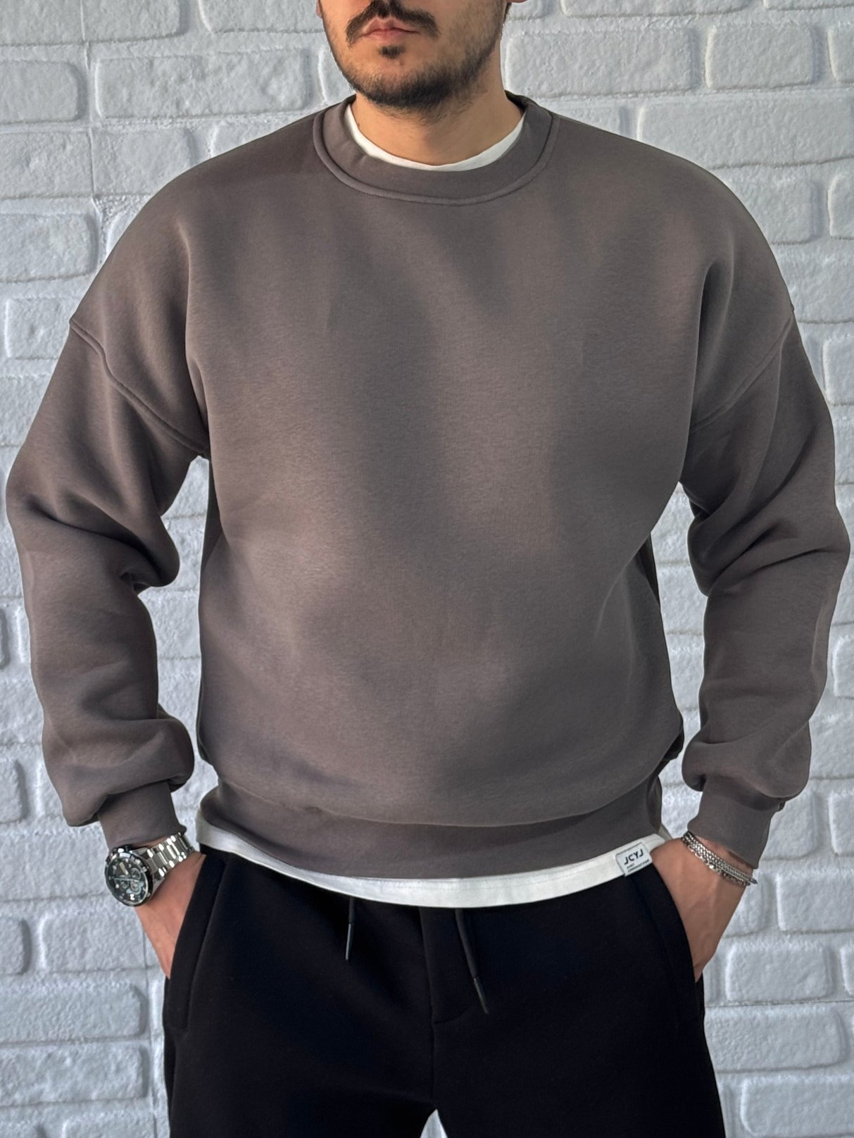 Premium Kalite Oversize Kalıp Basic Sweatshirt/KAHVE-SWTB01