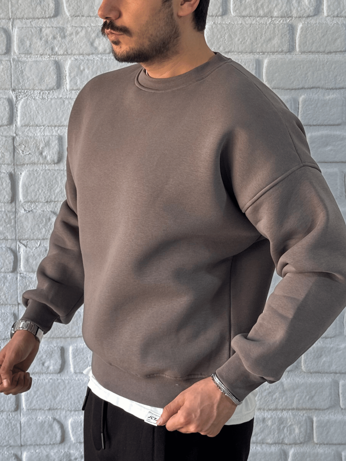 Premium Kalite Oversize Kalıp Basic Sweatshirt/KAHVE-SWTB01