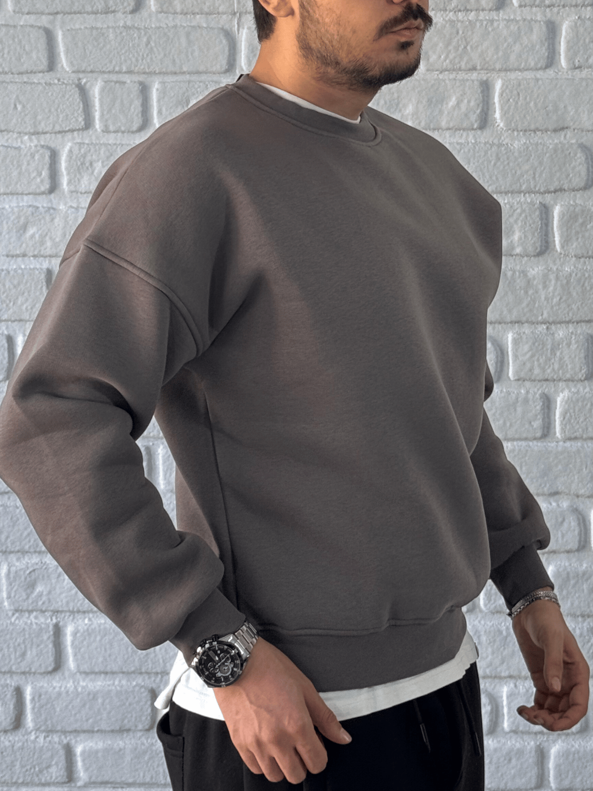 Premium Kalite Oversize Kalıp Basic Sweatshirt/KAHVE-SWTB01