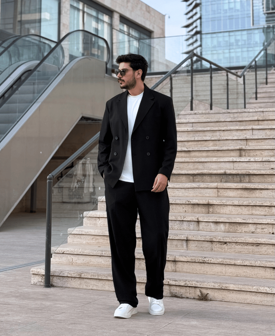 Yeni Sezon Özel Kesim Kruvaze Takım Elbise  / Siyah - KRV02