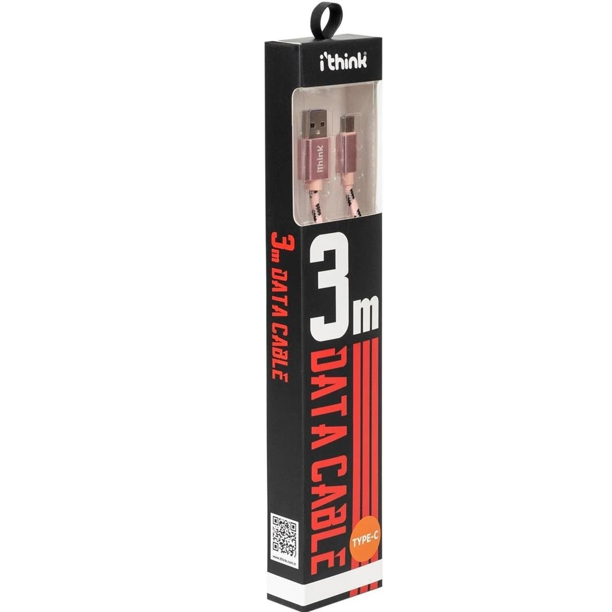 İTHİNK GOLD KABLO 3 METRE TYPE-C K30C PEMBE