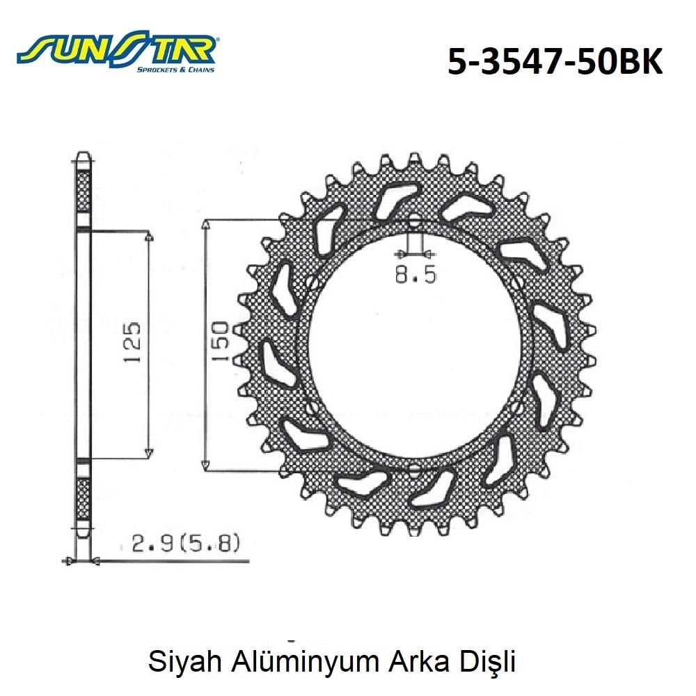 ARKA DİŞLİ SİYAH ALÜMİNYUM / KTM / SX-F / 450cc / (DİŞLİ SAYISI : ORİJİNAL-2) / 2004-2005-2006-2007-2008-2009-2010-2011-2012-2016-2017-2018-2019-2020-2021