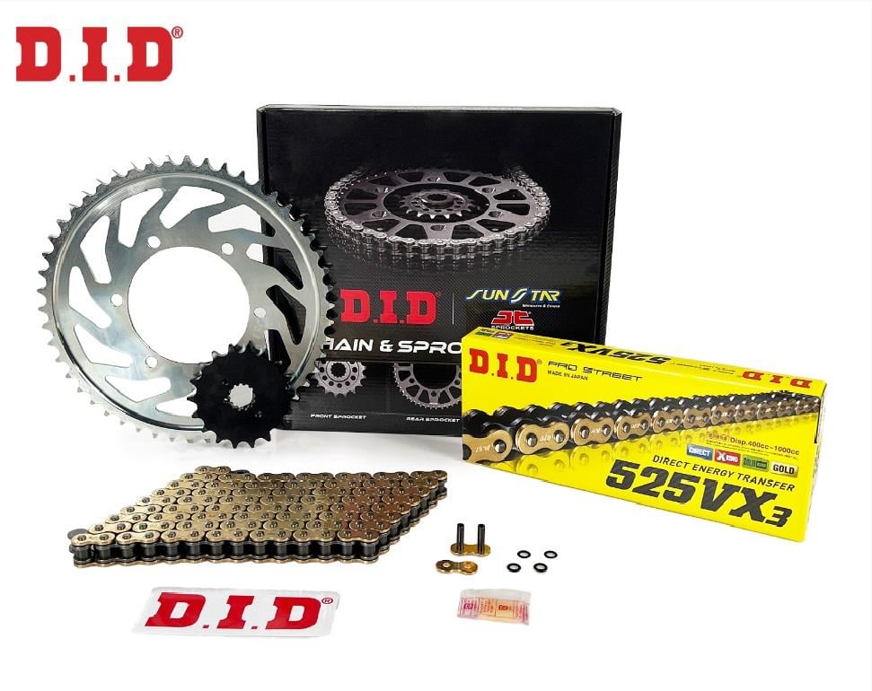 ZİNCİR DİŞLİ SETİ BMW F 900 R (900 cc)  (2020-2022) / BMW / F 900 R / 900cc / ZİNCİR: DID-525VX3 (Gold)-122/ ÖN DİŞLİ: SUNSTAR (17T) ARKA DİŞLİ: JT (44T) / 2020-2021-2022