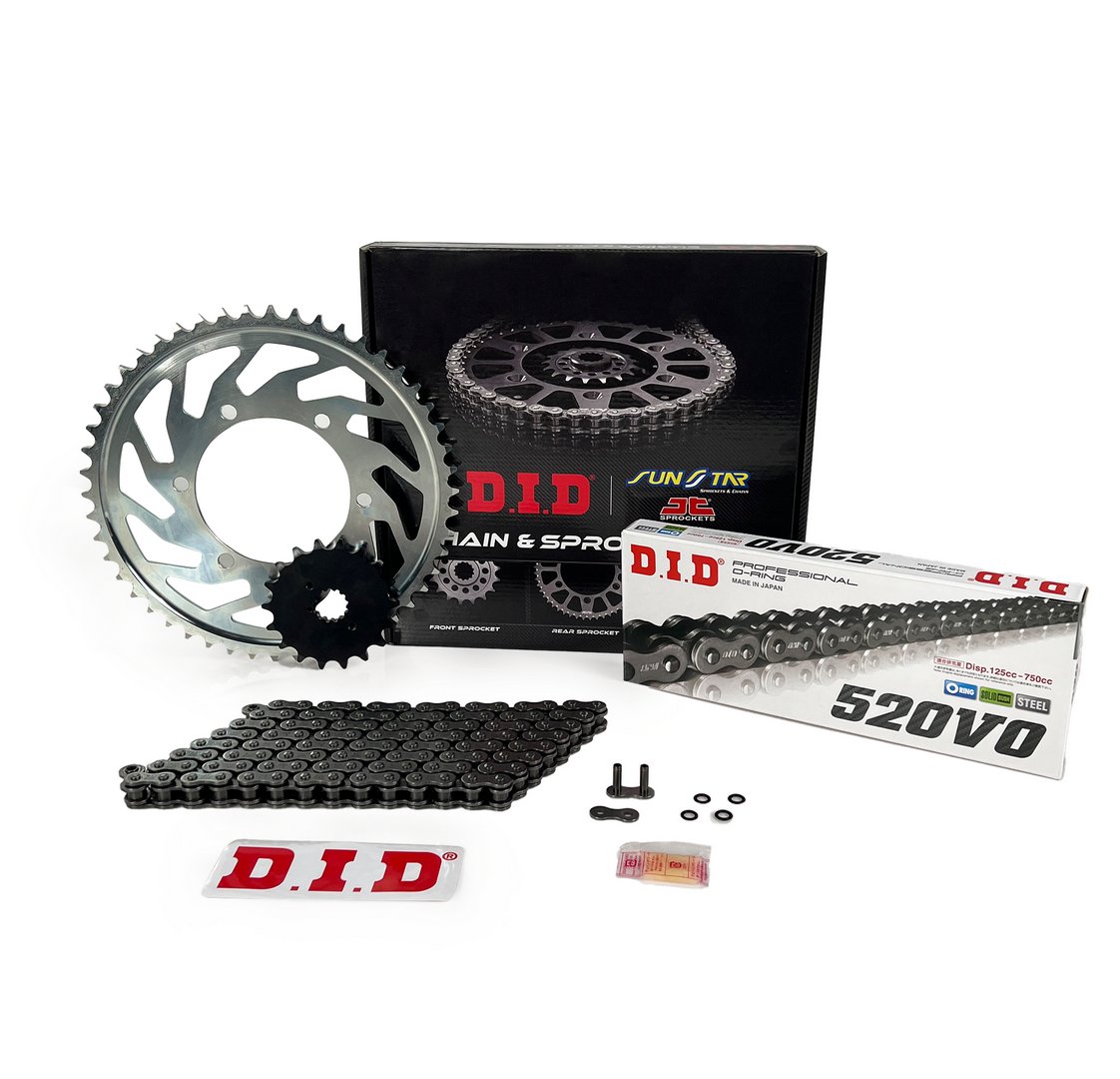 ZİNCİR DİŞLİ SETİ CF MOTO NK (650 cc) (2022-2023) / CF MOTO / NK / 650cc / ZİNCİR: DID-520 ORING-118 / ÖN DİŞLİ :  SUNSTAR (14T) / ARKA DİŞLİ: JT (46T) / 2022-2023